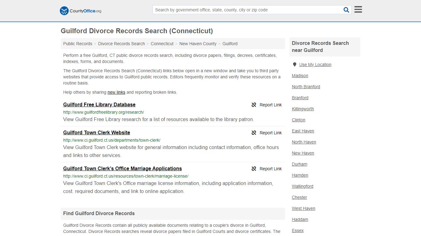 Guilford Divorce Records Search (Connecticut) - County Office