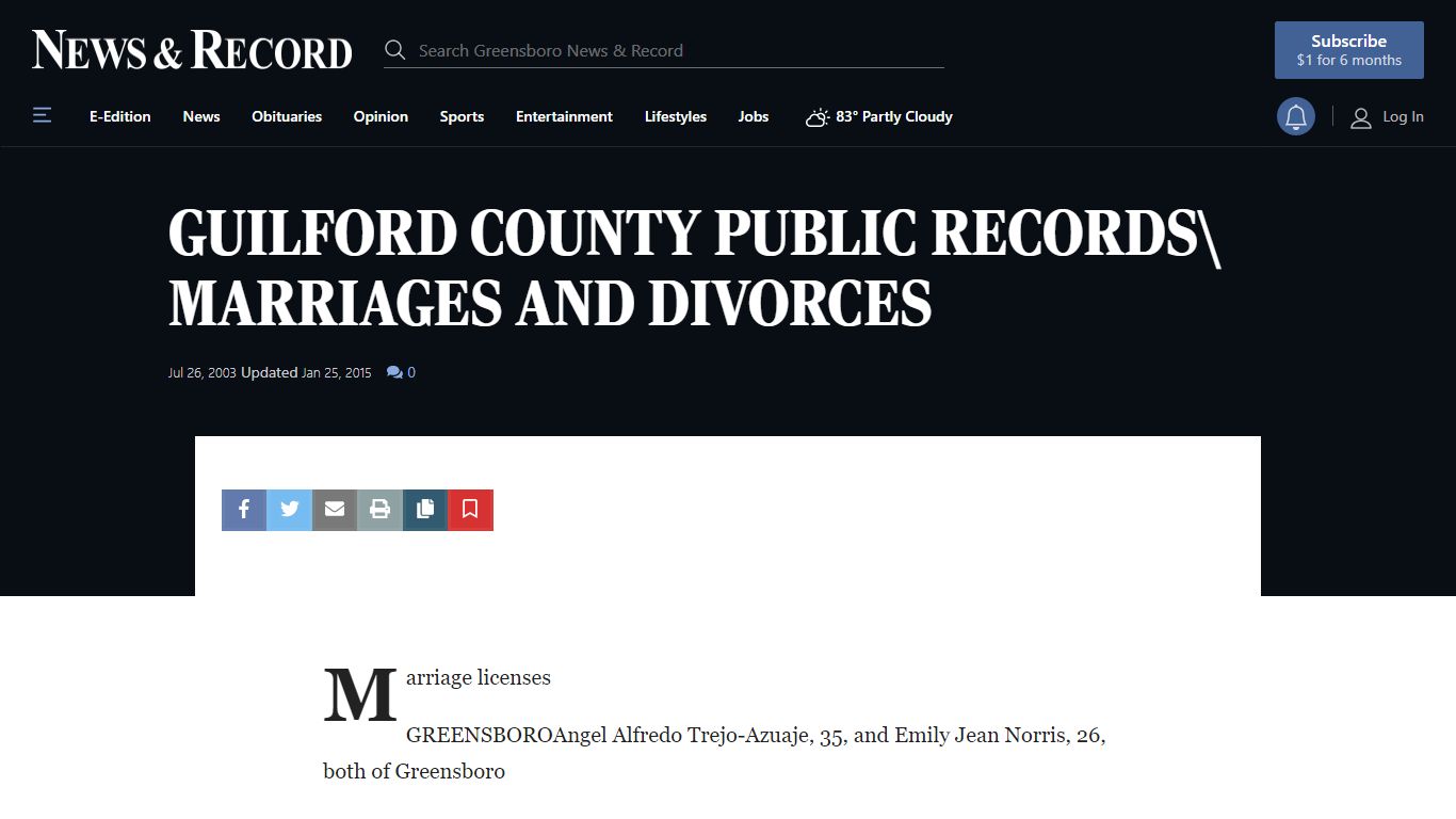 GUILFORD COUNTY PUBLIC RECORDS\ MARRIAGES AND DIVORCES